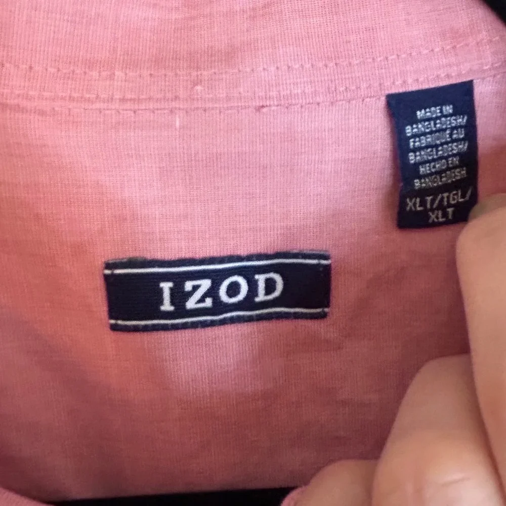 IZOD Men's Pink Red Oxford Button‎ Down Shirt Long Sleeve XLT Casual Everyday